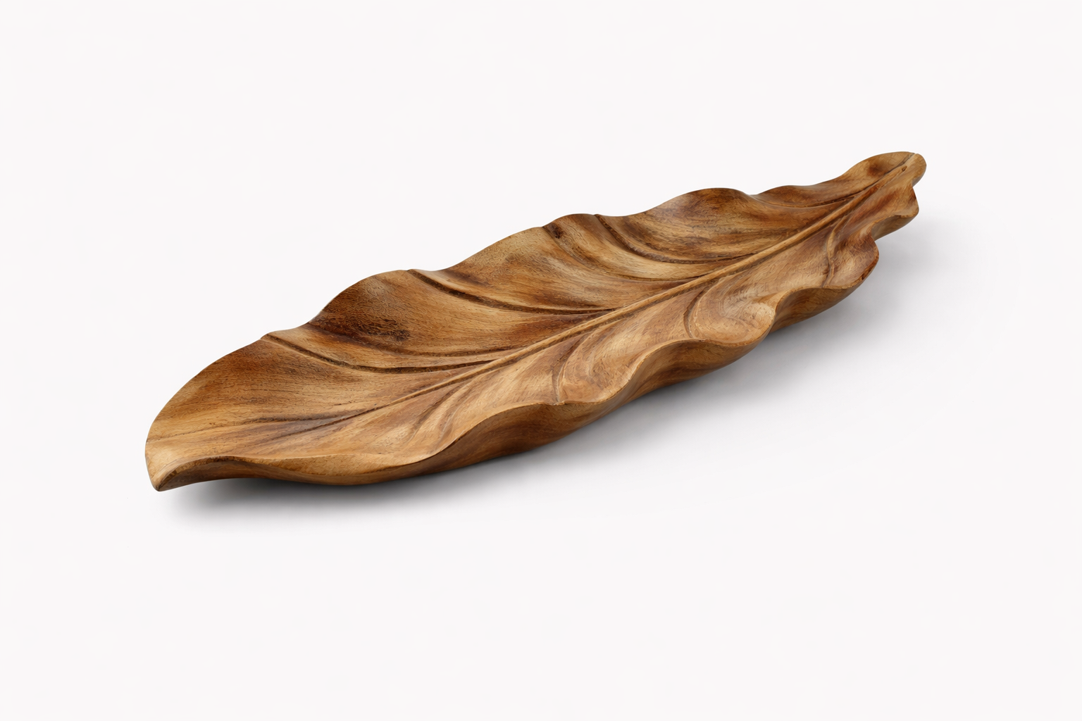 Wooden leaf-shaped serving tray