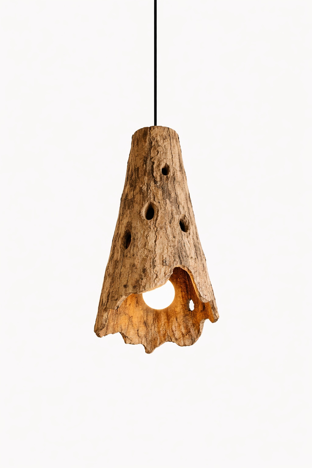 Rustic tree bark pendant light