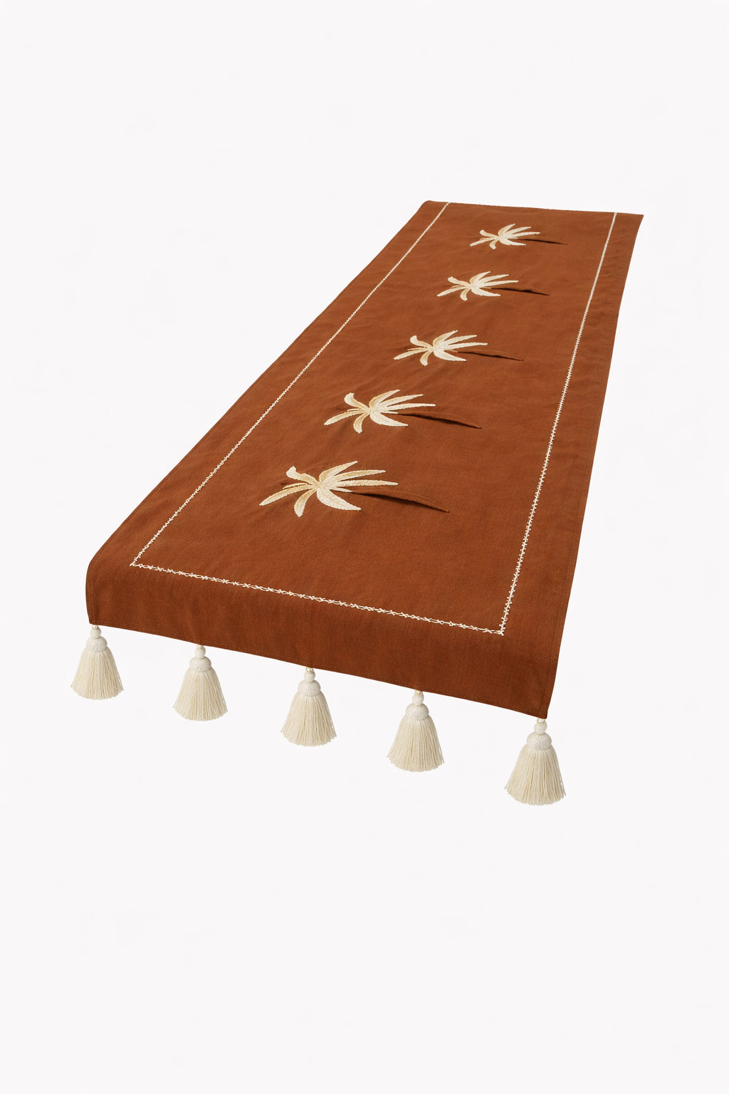 Embroidered palm tree bed runner brown