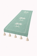 Embroidered palm tree bed runner mint green