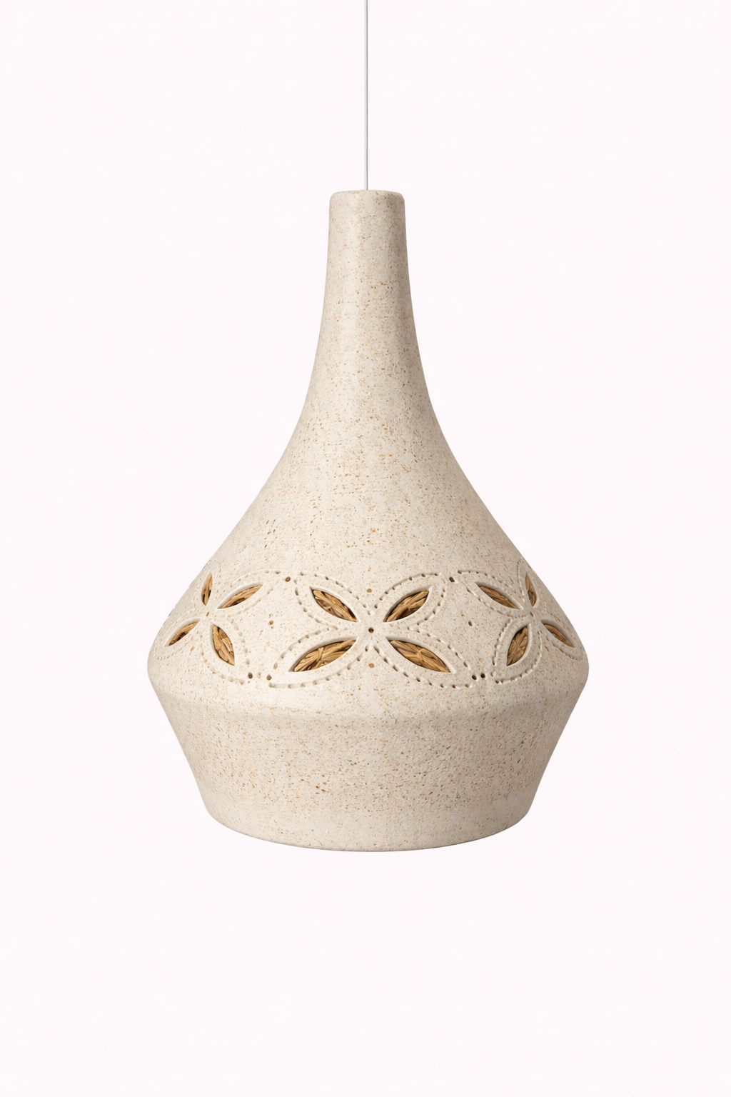 Handcrafted ceramic pendant with rattan accents
