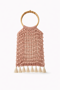 Handmade beaded handbag with rattan handle