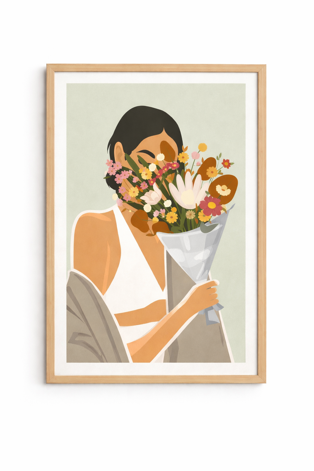 Woman with bouquet of flowers painting
