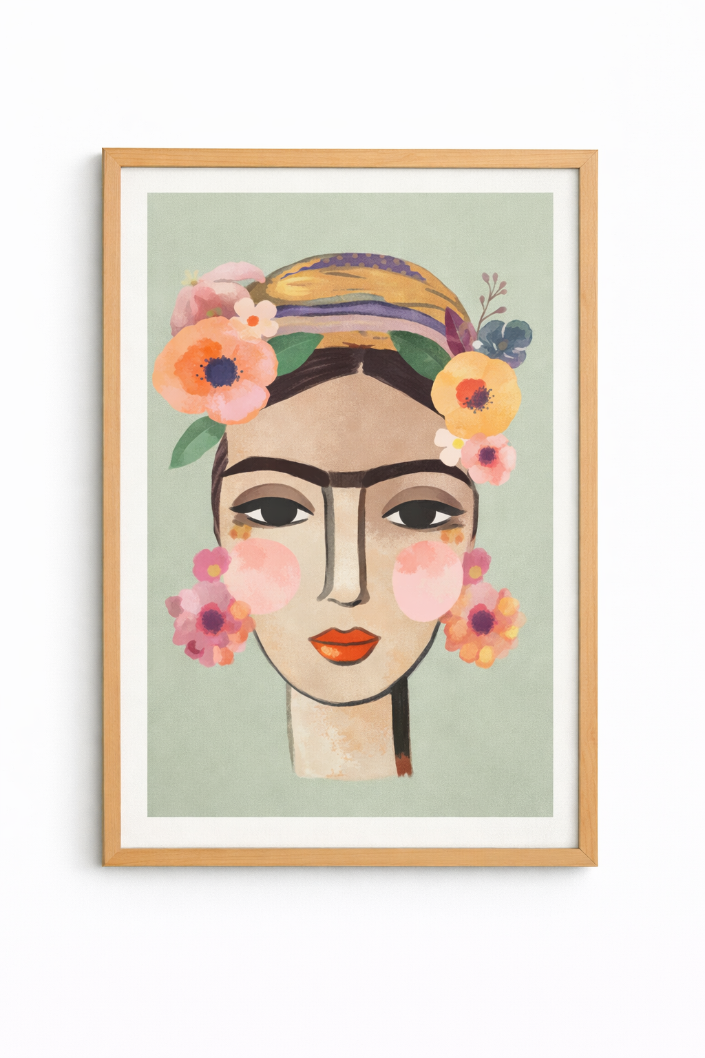 Stylized woman with floral crown painting