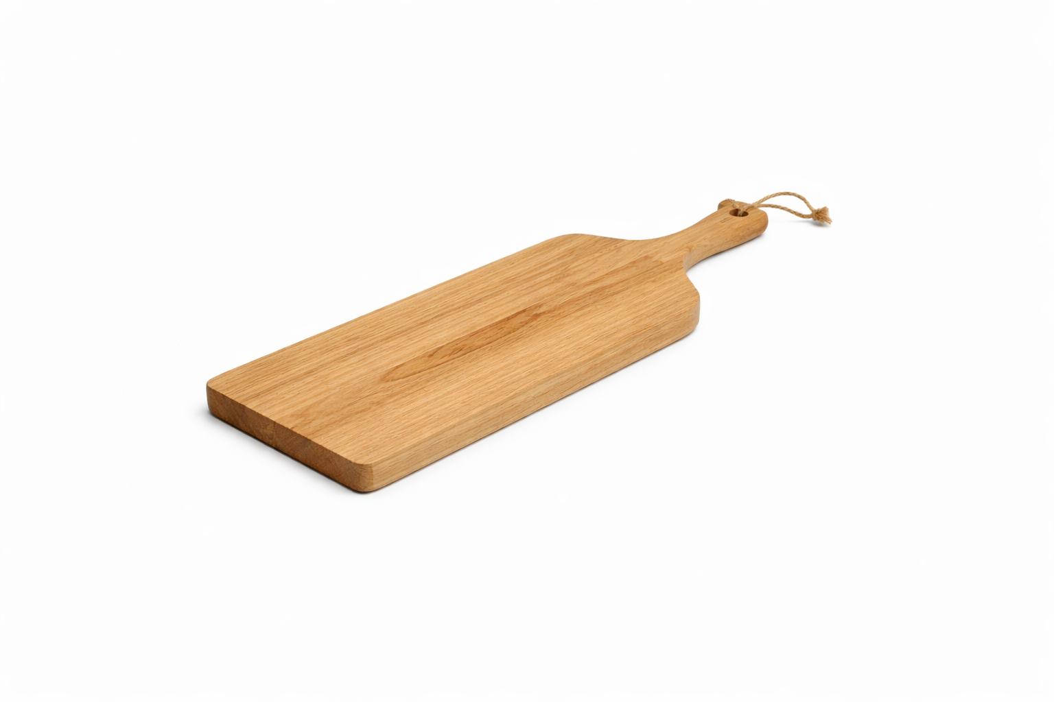 Oak cutting board with jute twine