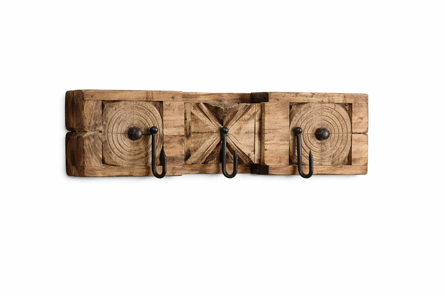 Rustic wooden wall hook rack