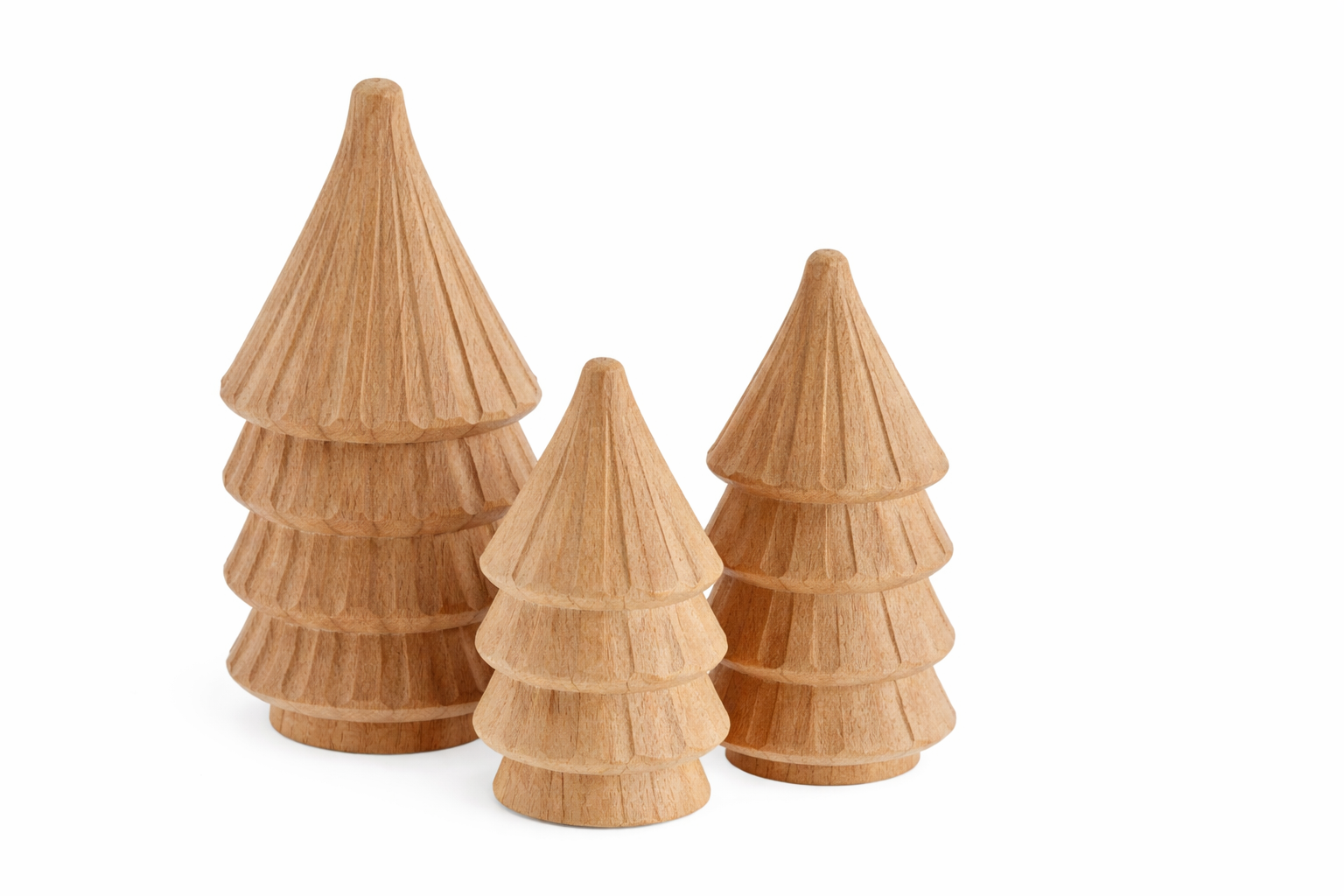 Wooden Christmas tree sculptures trio