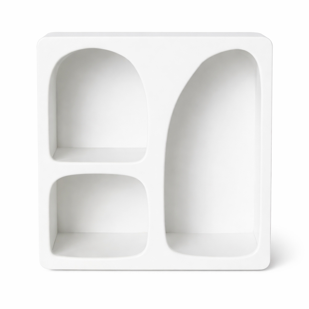 Minimalist white wall shelving