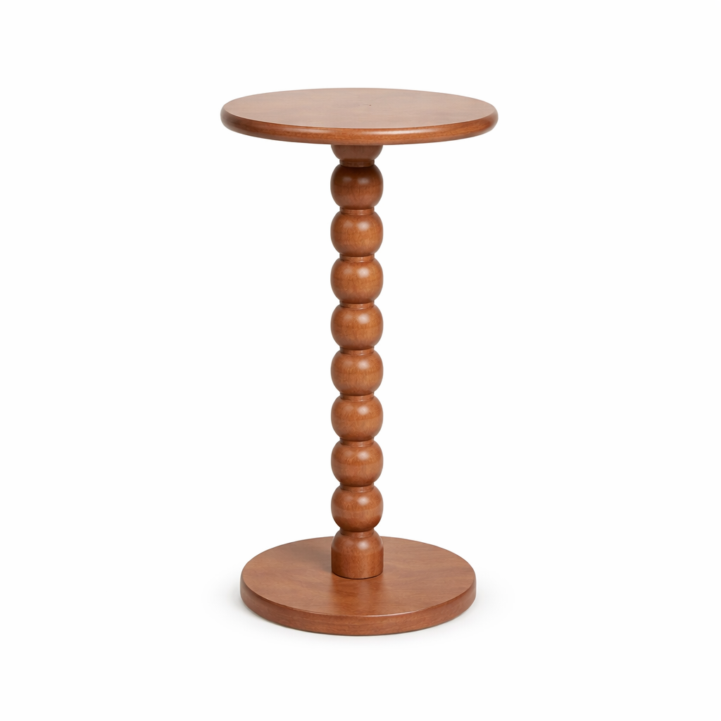 Round wooden accent table with smooth finish
