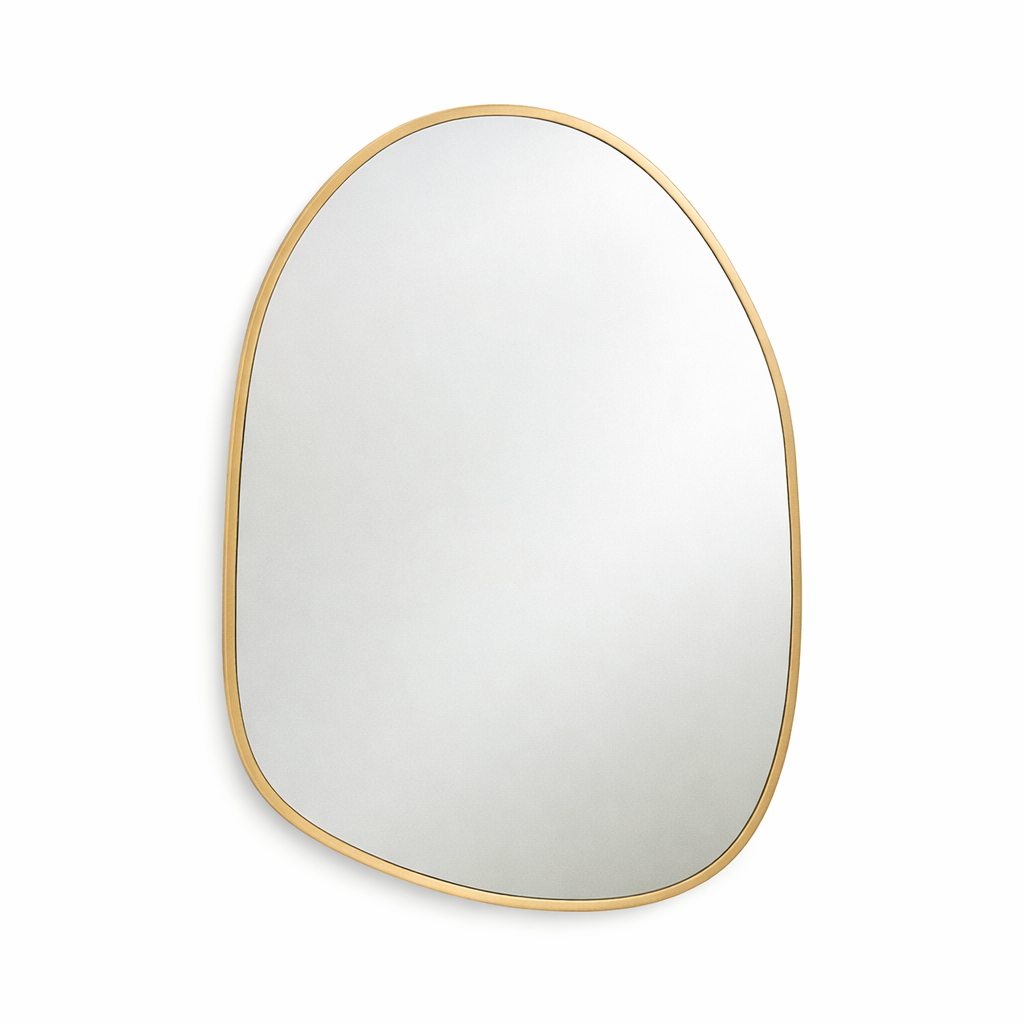 Organic-shaped mirror with gold frame