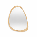 Asymmetrical mirror with natural wood frame
