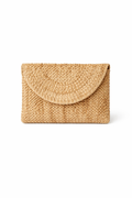 Handwoven straw envelope clutch purse