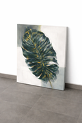Monstera leaf painting with gold accents