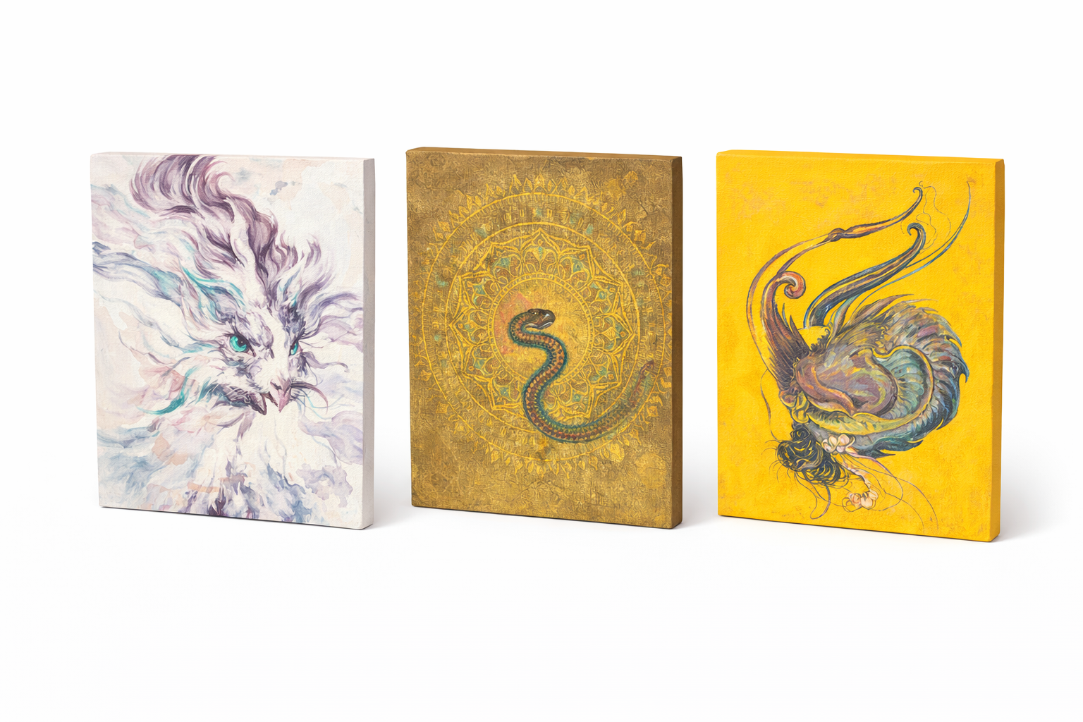 Abstract creatures and intricate mandalas paintings