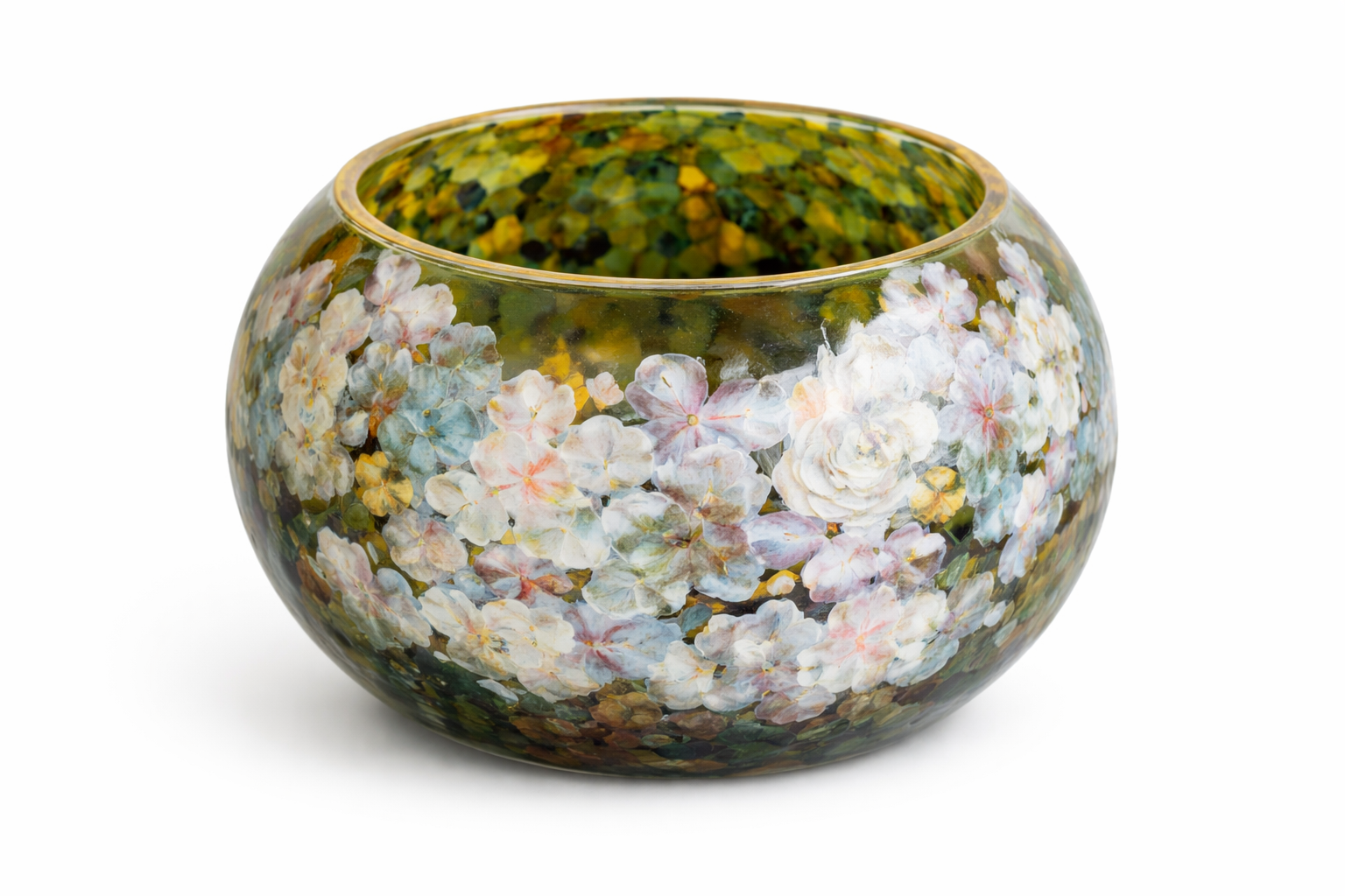 Hand-painted floral glass bowl